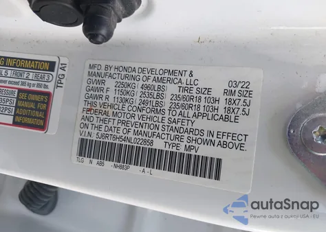 2022 Honda Cr-V Hybrid Ex from USA, damaged, VIN 5J6RT6H54NL022858